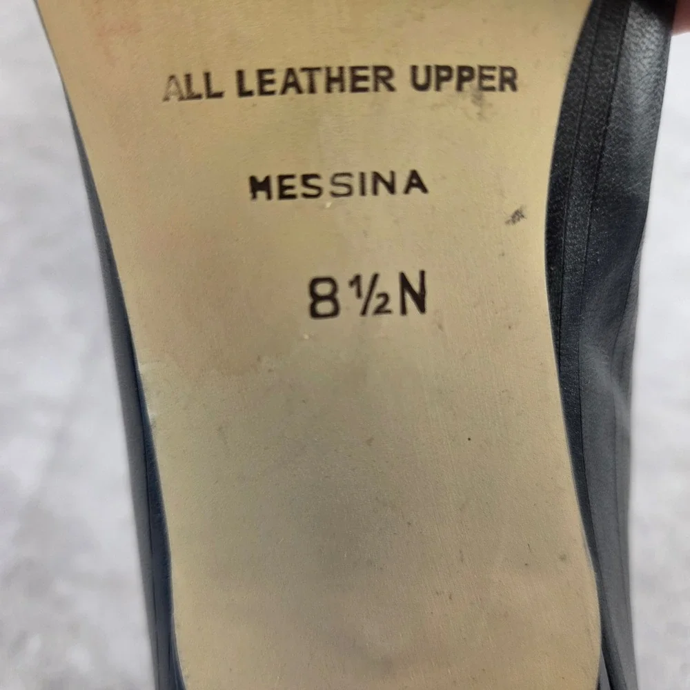 Etienne Aigner Messina Black Leather Pumps Low Heel Almond Toe Shoes 8.5N